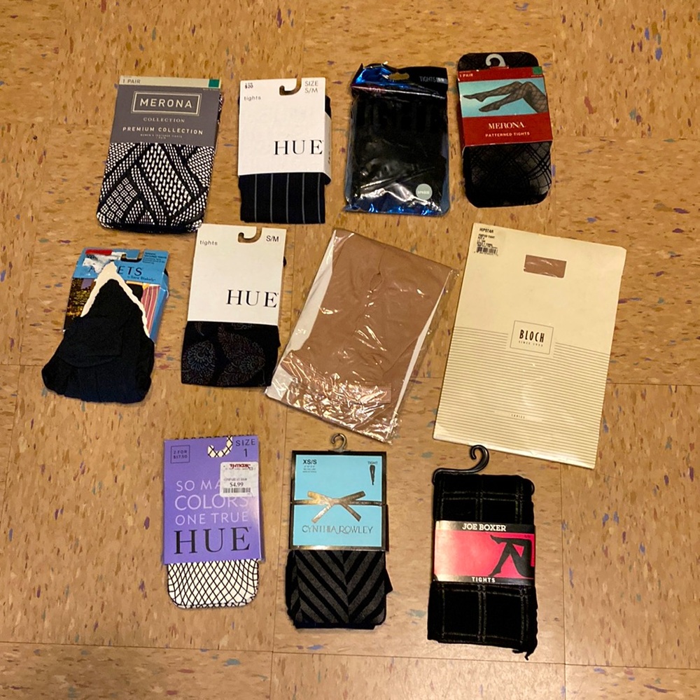 Pantyhose tights lot 11 piece bundle black and nude workwear